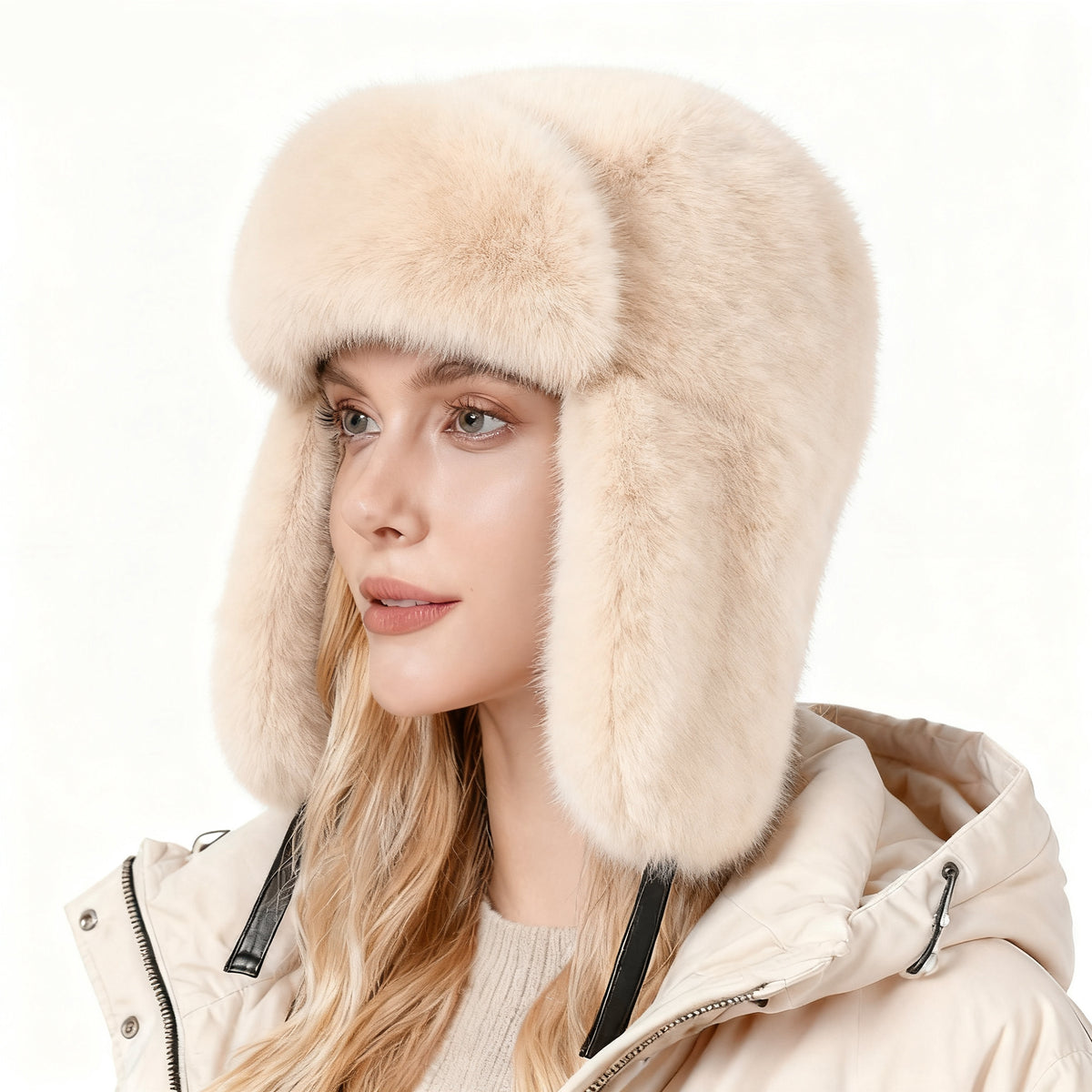 REDESS Women's Trapper Hat Winter Warm with Faux Fur and Ear Flaps Winter Hat,Black