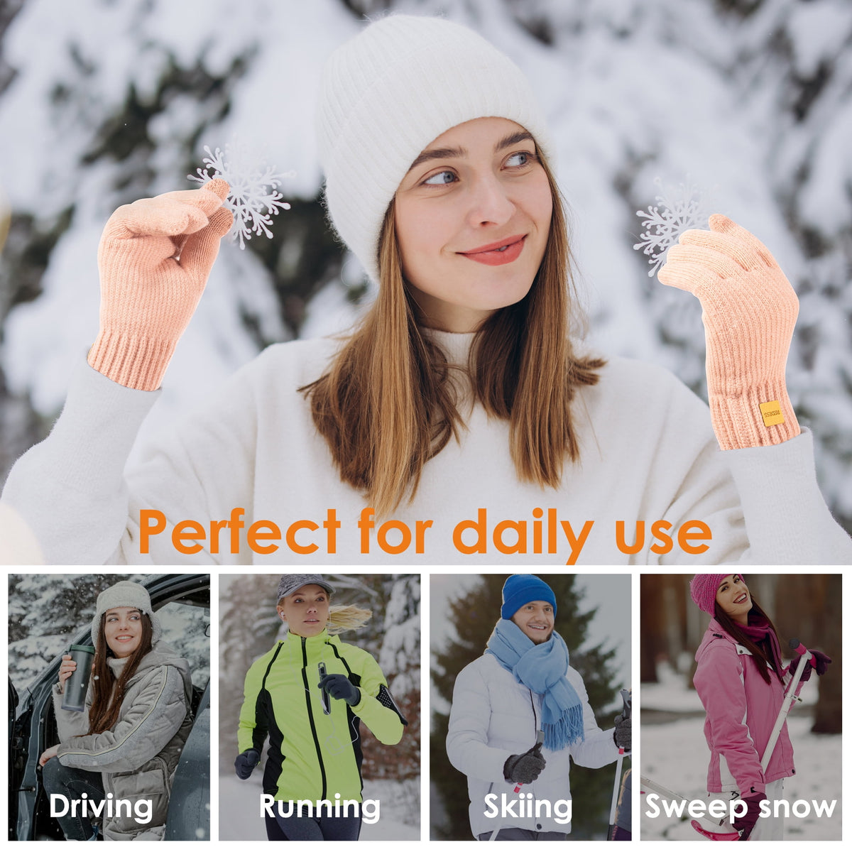 REDESS Winter Gloves for Men and Women Touch Screen Knit Warm Black Gloves for Cold Weather