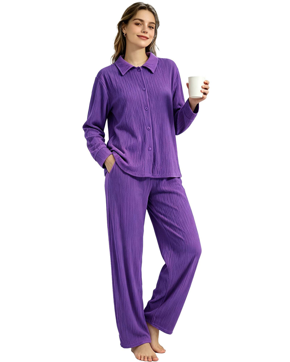 REDESS Womens Pajama Sets, 2 Piece Long Sleeve Lounge Sets Comfy Sleepwear Pajamas for Women Button Up Soft Pjs