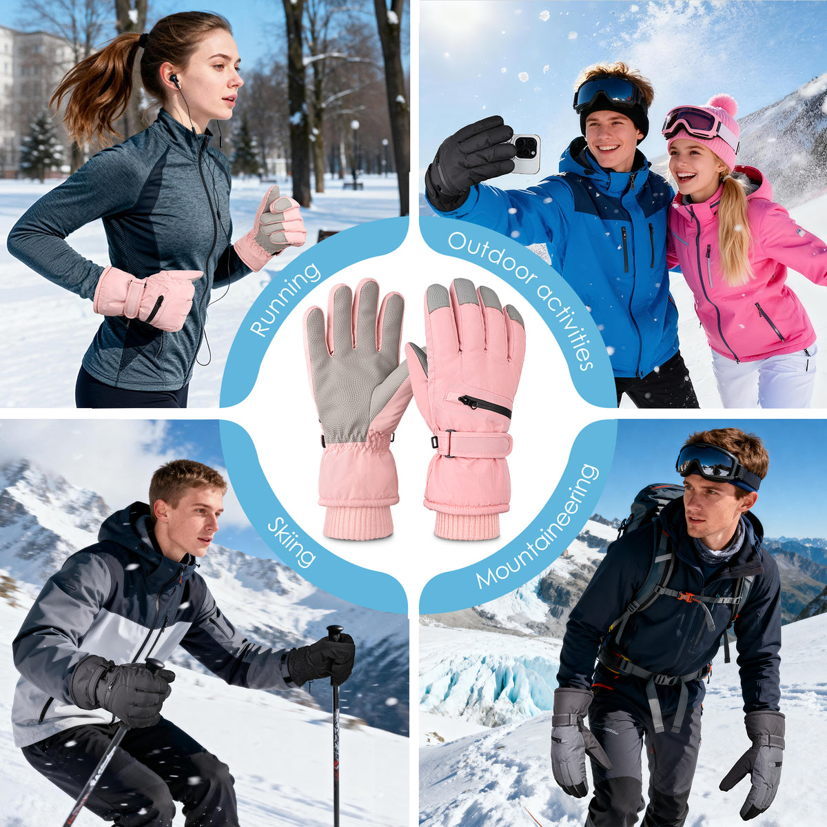 REDESS Winter Gloves for Men and Women with Touch Screen Waterproof for Ski Black
