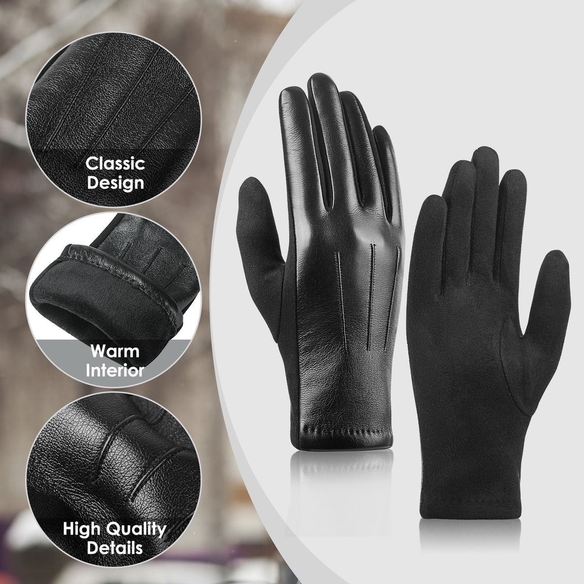 REDESS Women Winter Leather Mitten Gloves with Intelligent Touch Screen 2 Pairs.
