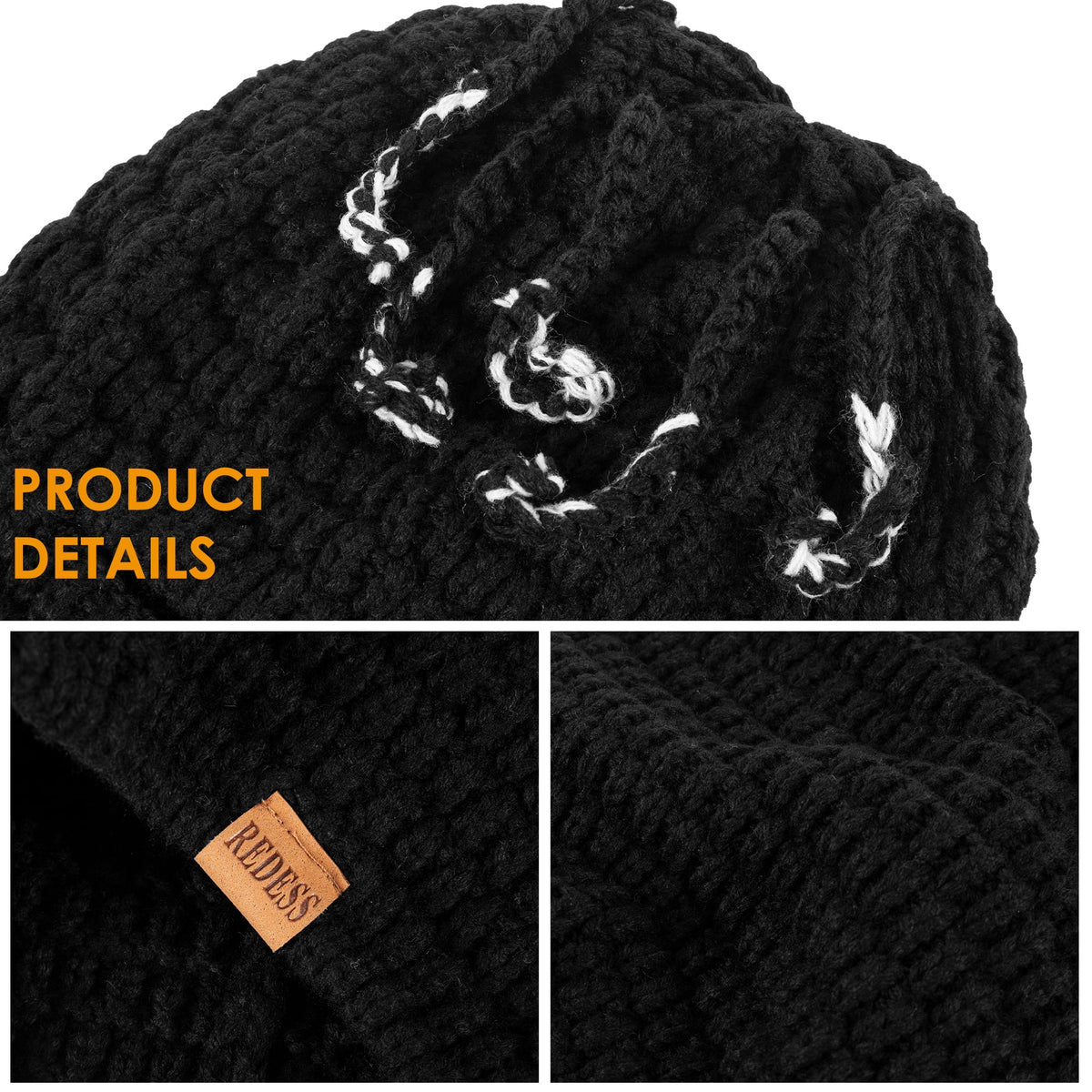 REDESS Balaclava Ski Mask for Men and Women,Warm Acrylic Windproof Winter Hat for Motorcycle Ski Hiking,Black