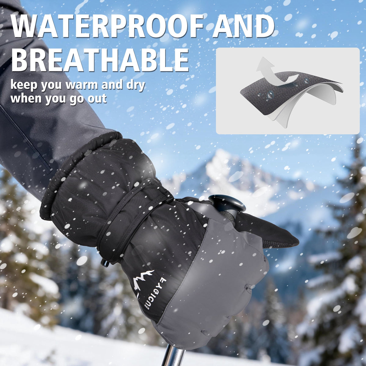 REDESS Unisex Winter Waterproof Touchscreen Ski Gloves for Men and Women, Black