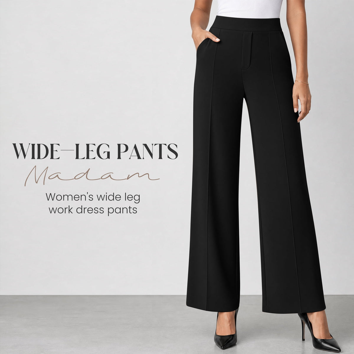 REDESS Sweatpants for Women Wide Leg Casual High Waisted Baggy Sweatpants Worker Wear Pants with Pocket,Black XS-2XL