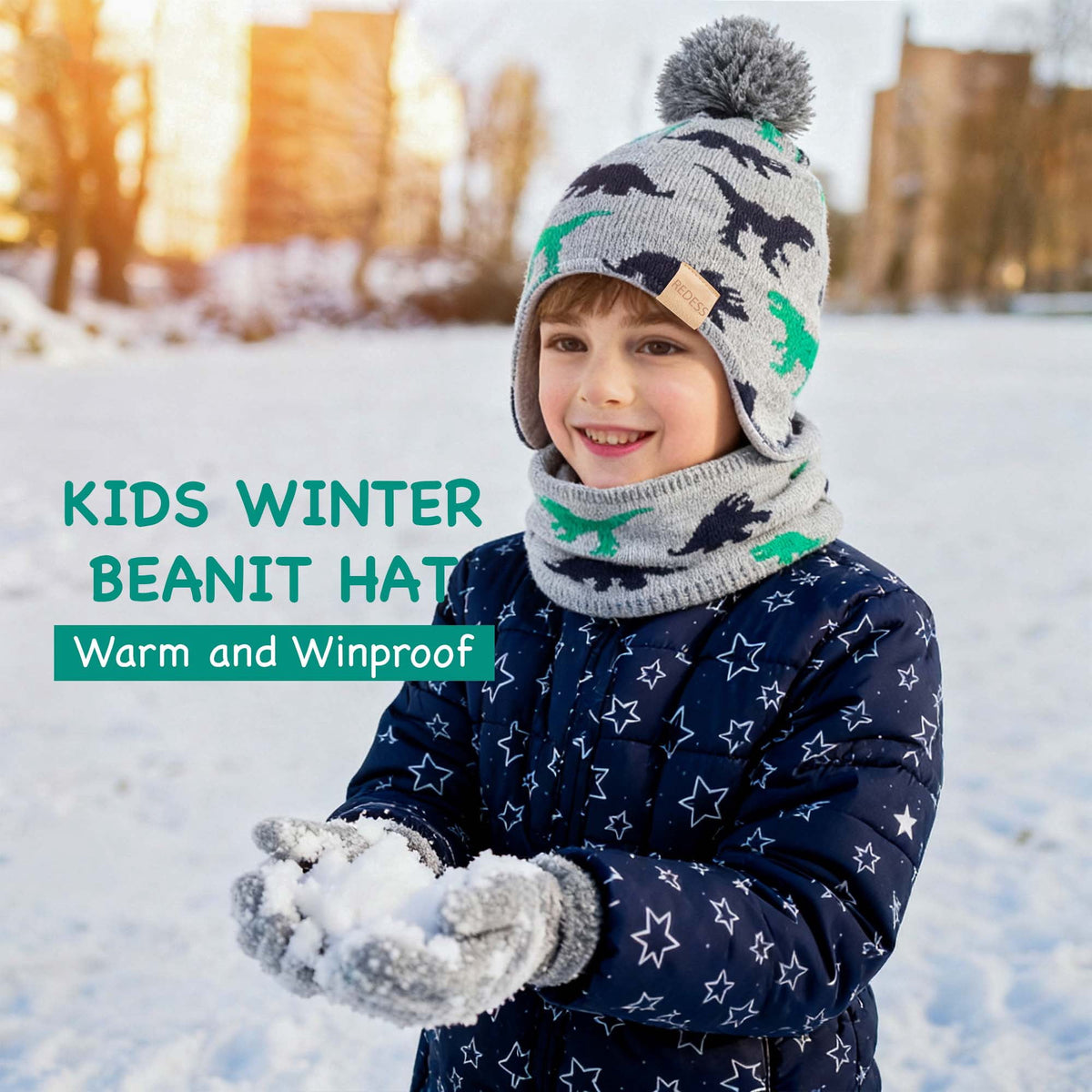 REDESS Infant Toddler Winter Hat Scarf Set Knitted Fleece Lined for Baby Boy Girl