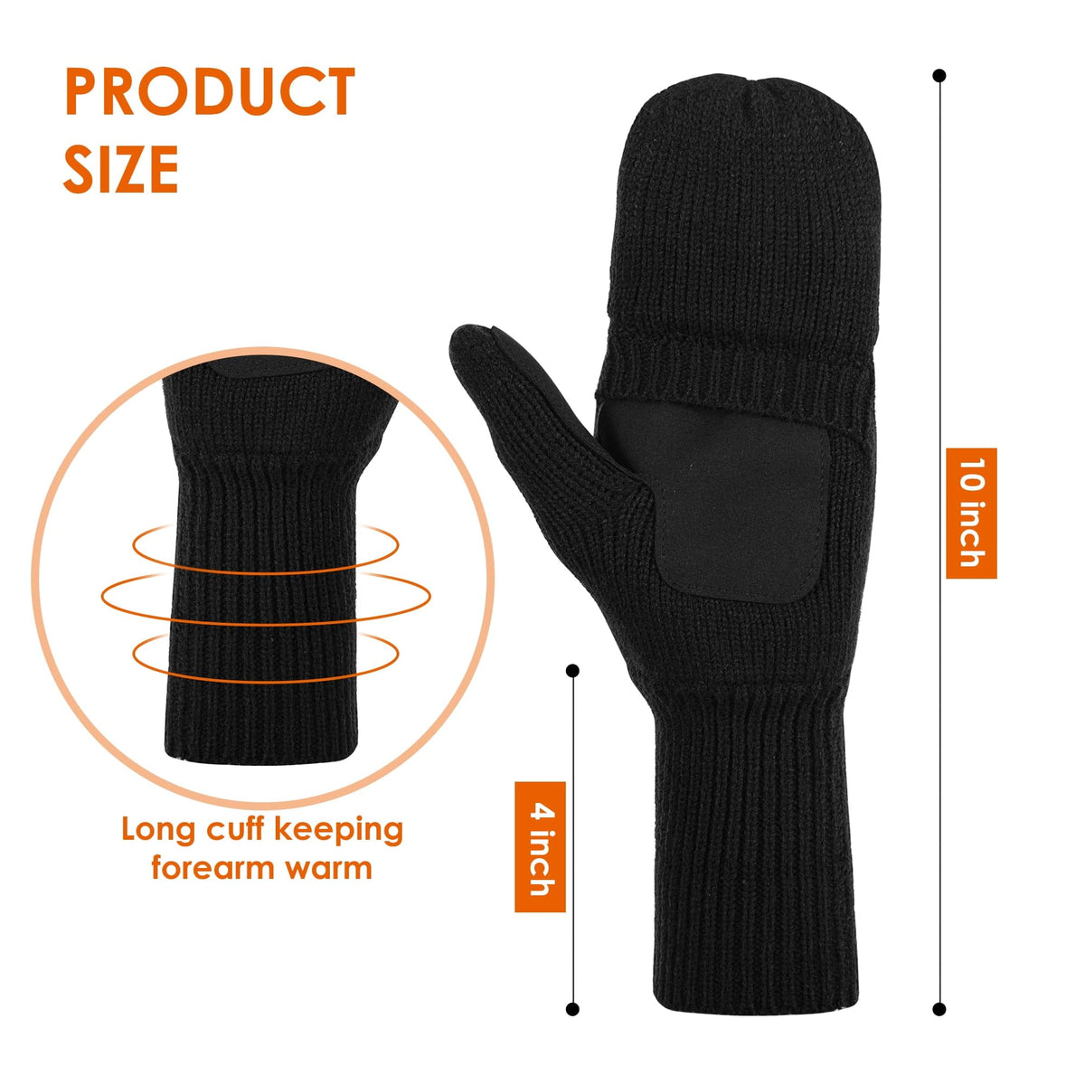 REDESS Winter Mittens Fingerless Gloves for Women and Men Knitted Convertible Gloves,Beige