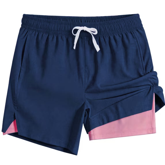 REDESS Mens Swim Trunks with Liner, Mens Athletic Running Workout Shorts 6" Inseam, Sizes S-2XL