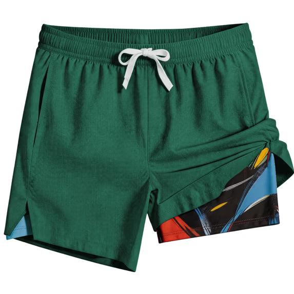 REDESS Mens Swim Trunks with Liner, Mens Athletic Running Workout Shorts 6" Inseam, Sizes S-2XL