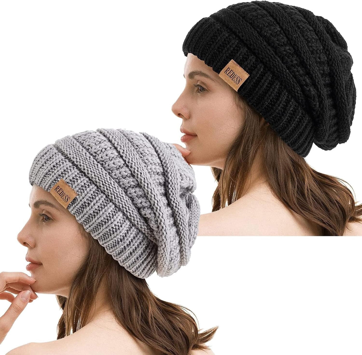 REDESS Slouchy Oat Beanie Hat for Women Winter Warm Knit Cap