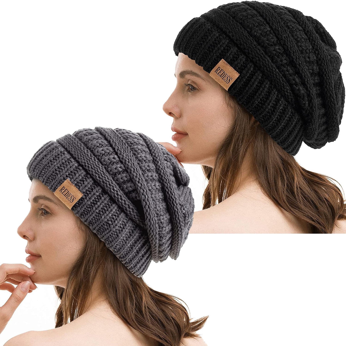 REDESS Slouchy Oat Beanie Hat for Women Winter Warm Knit Cap