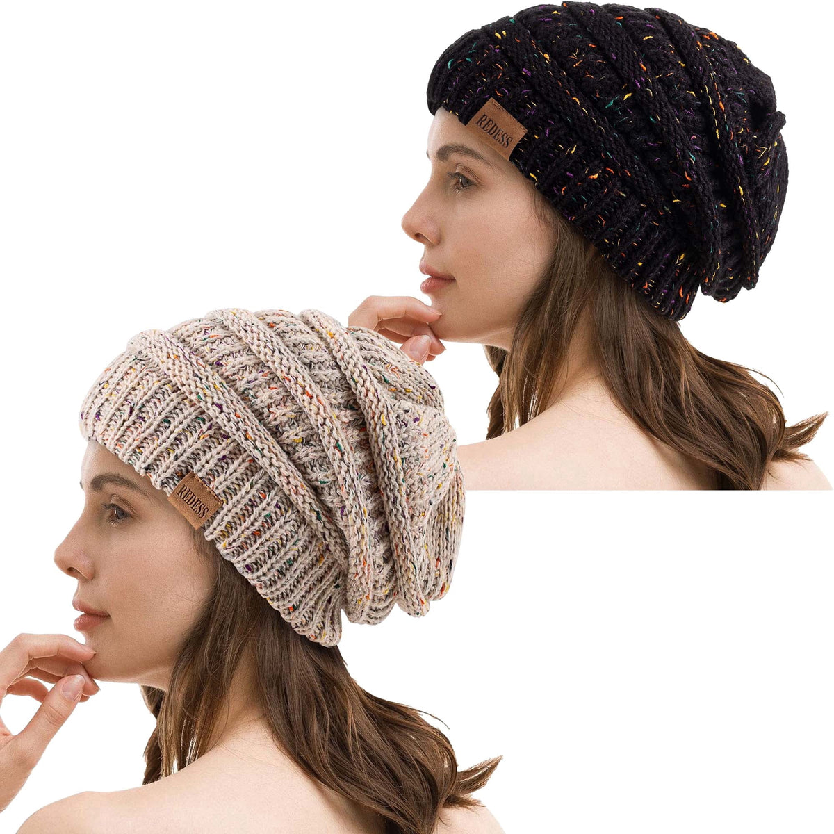 REDESS Slouchy Oat Beanie Hat for Women Winter Warm Knit Cap
