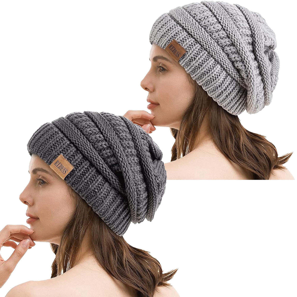 REDESS Slouchy Oat Beanie Hat for Women Winter Warm Knit Cap