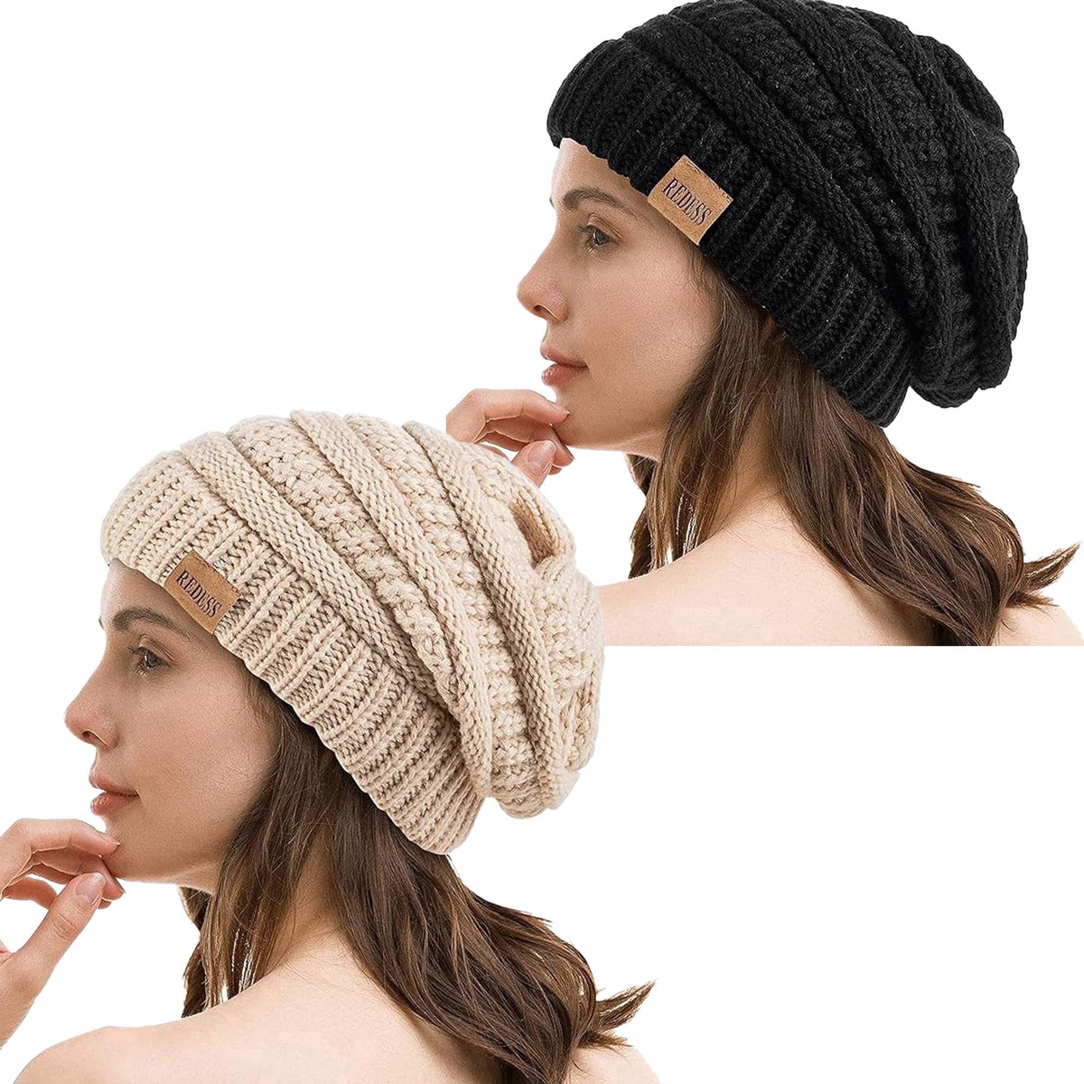 REDESS Slouchy Oat Beanie Hat for Women Winter Warm Knit Cap