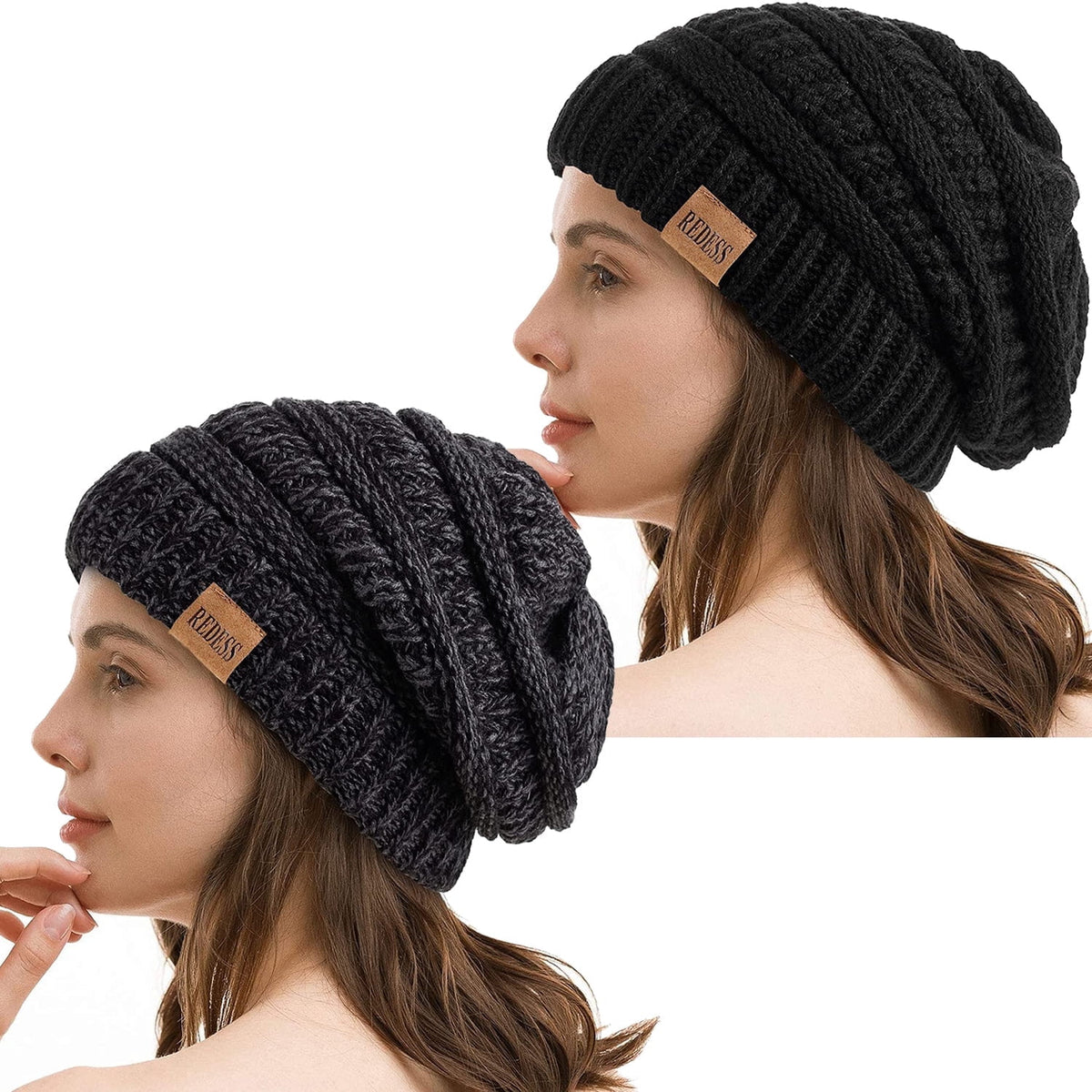REDESS Slouchy Oat Beanie Hat for Women Winter Warm Knit Cap
