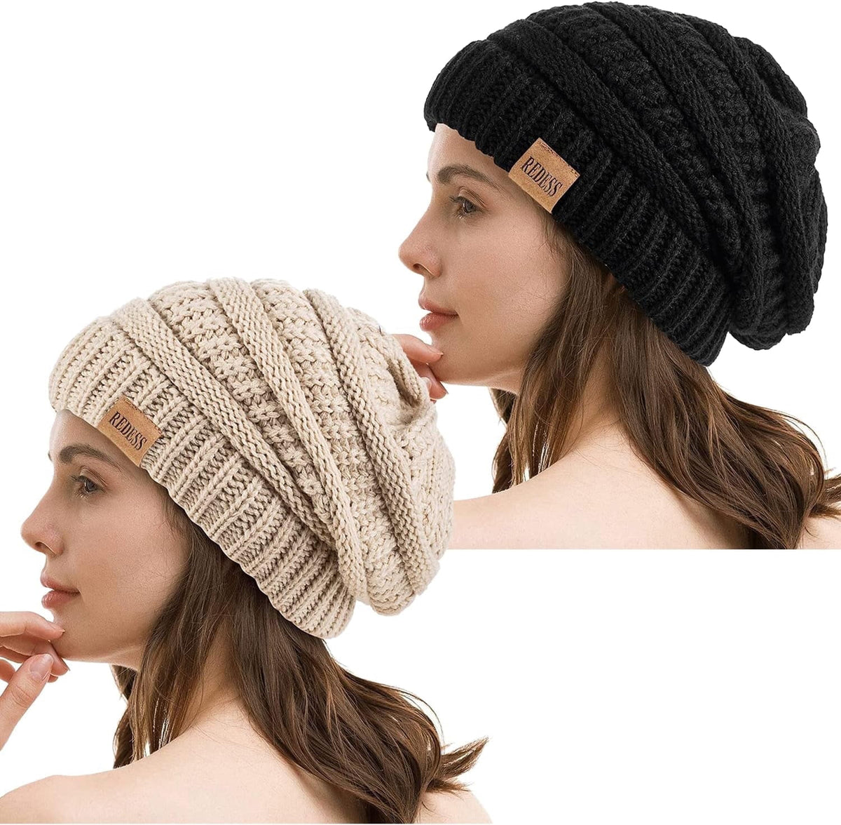 REDESS Slouchy Oat Beanie Hat for Women Winter Warm Knit Cap