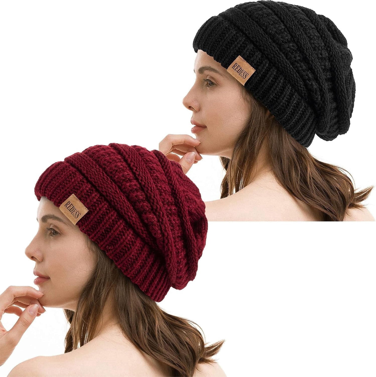 REDESS Slouchy Oat Beanie Hat for Women Winter Warm Knit Cap