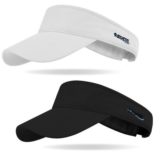 REDESS 2Pcs Sport Sun Visor Hats for Women and Men Golf Cycling Fishing Tennis Running,Black+White