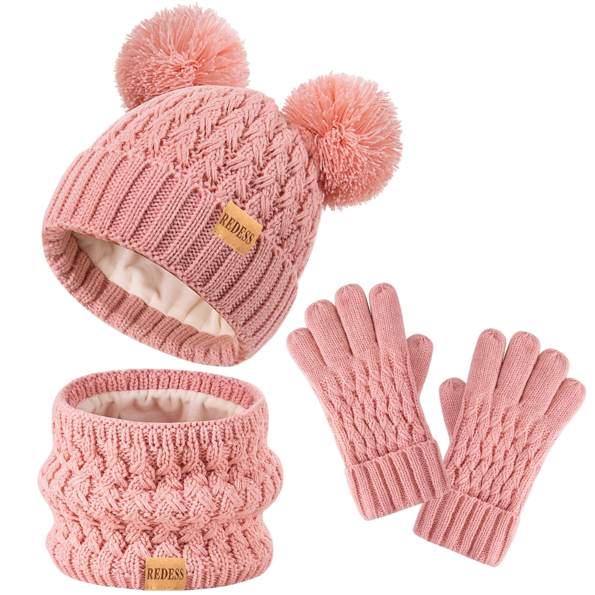 REDESS 3 Pcs Unisex Kids Winter Beanie Hat and Scarf & Glove Set for Boy and Girl 3-9 Years Old