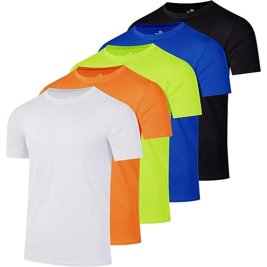 REDESS 5 Pack Men's Athletic Crewneck Tee with Short Sleeves,Sizes M-2XL