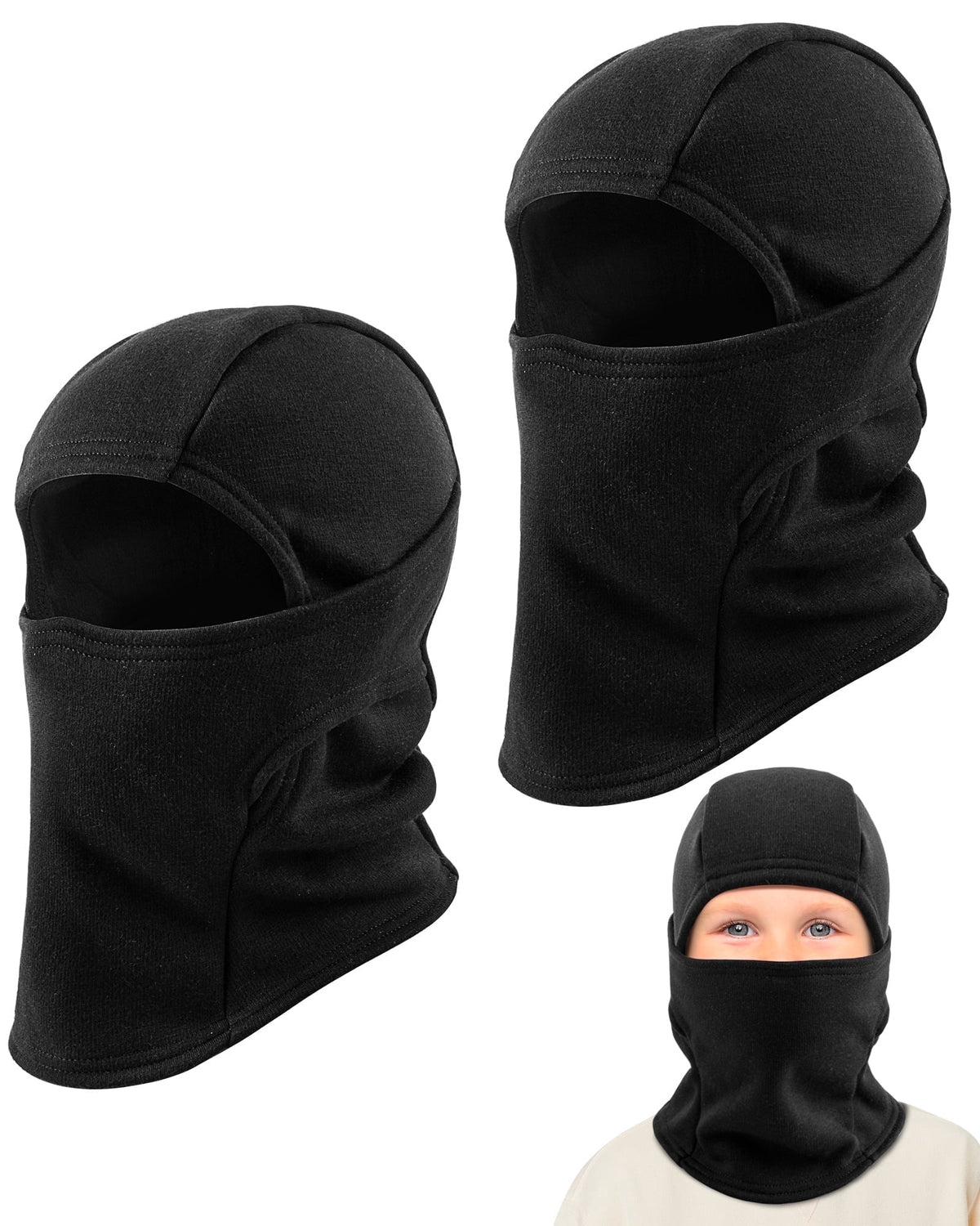 REDESS Balaclava Face Mask for Kid Warm Fleece Windproof Ski Mask for Boy and Girl,Black 2 Pack