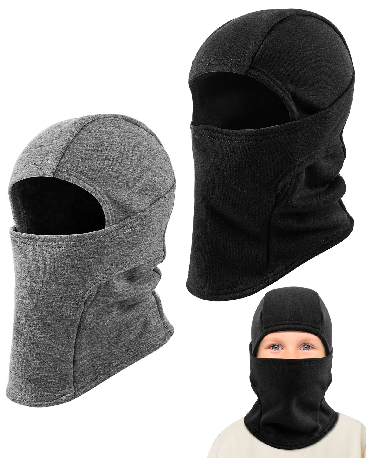 REDESS Balaclava Face Mask for Kid Warm Fleece Windproof Ski Mask for Boy and Girl,Black 2 Pack