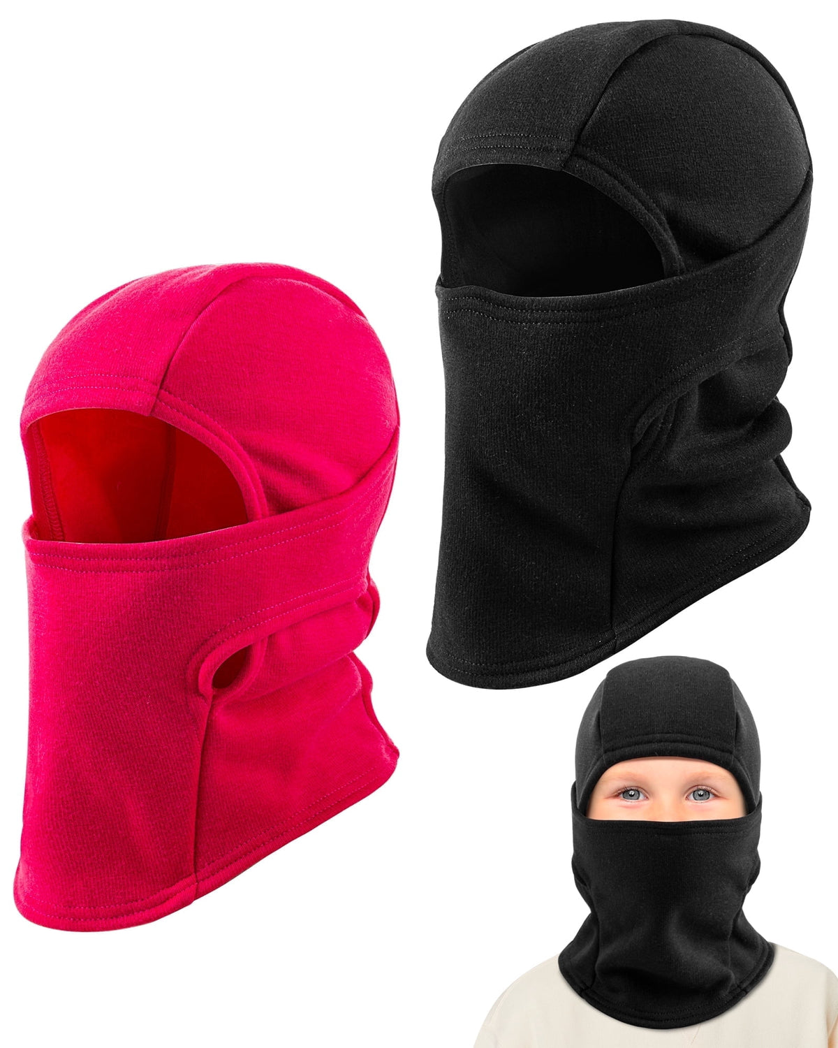 REDESS Balaclava Face Mask for Kid Warm Fleece Windproof Ski Mask for Boy and Girl,Black 2 Pack