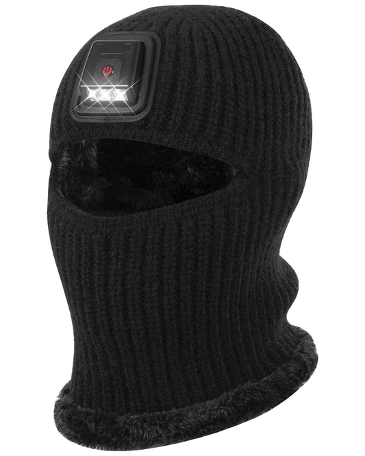 REDESS Balaclava with Light Face Mask for Kid,Unisex USB Rechargeable LED Headlamp Balaclava Black
