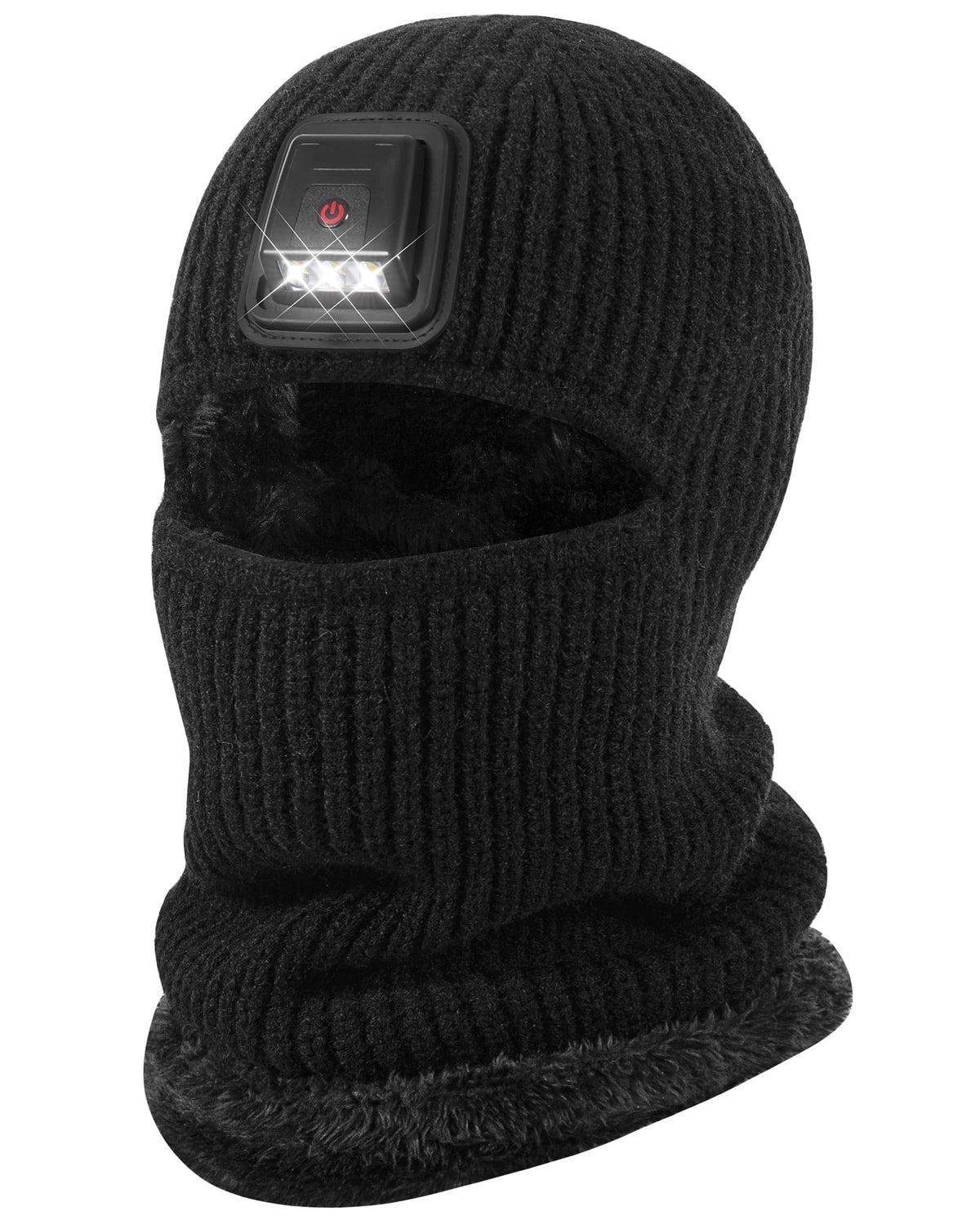 REDESS Balaclava Ski Mask with Light for Men and Women,USB Rechargeable LED Headlamp Winter Warm Balaclava,Black