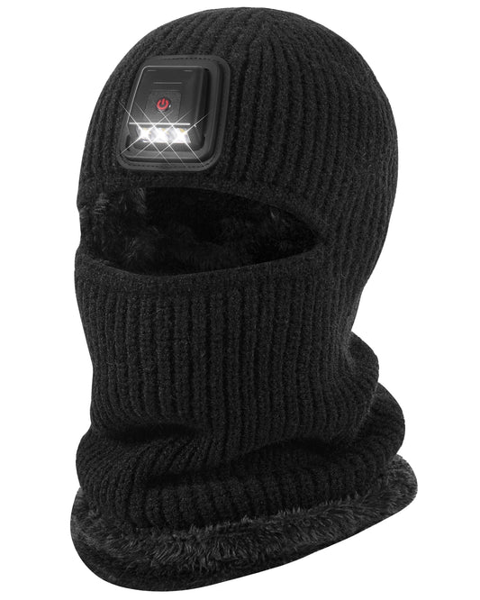 REDESS Balaclava Ski Mask with Light for Men and Women,USB Rechargeable LED Headlamp Winter Warm Balaclava,Black