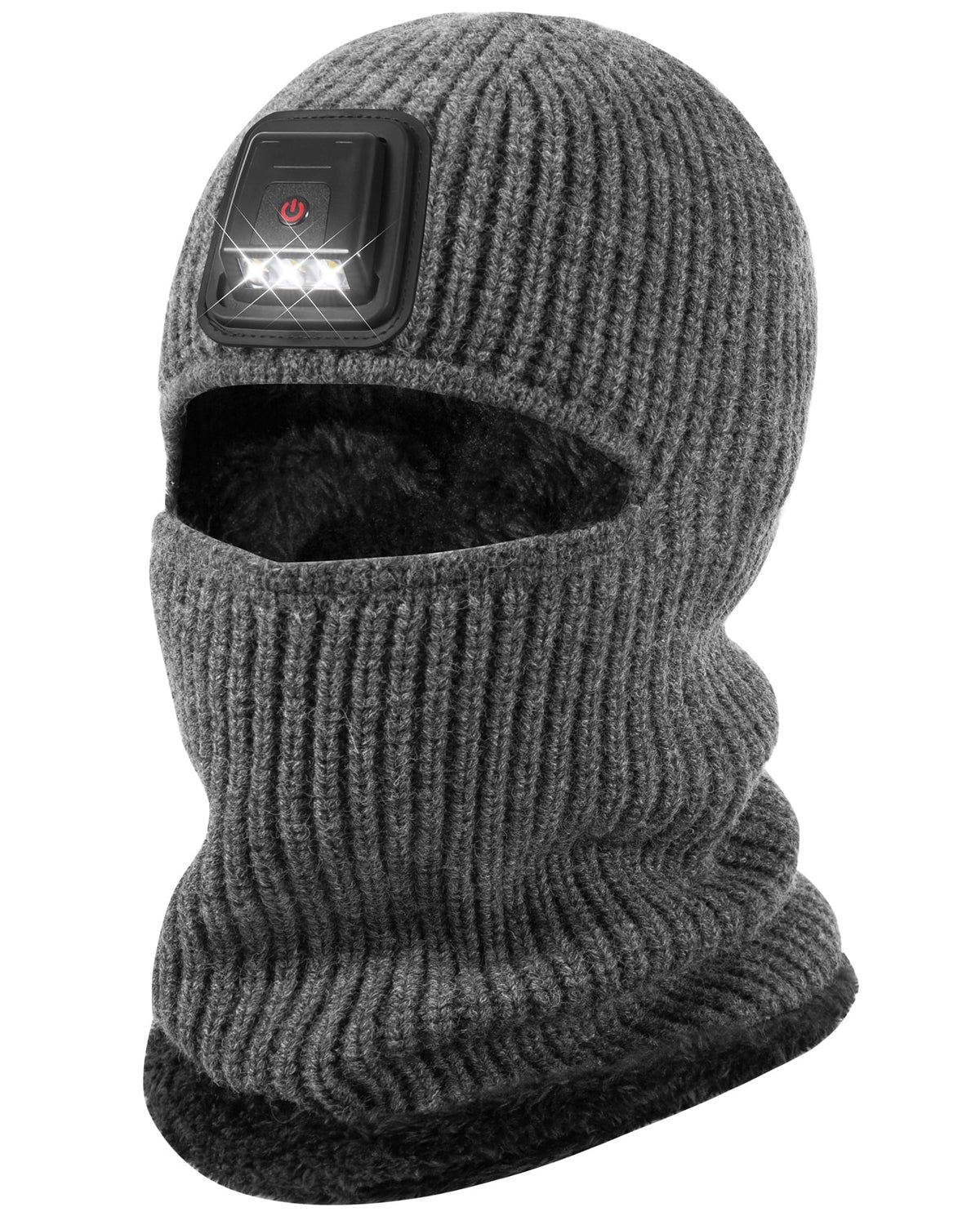 REDESS Balaclava Ski Mask with Light for Men and Women,USB Rechargeable LED Headlamp Winter Warm Balaclava,Black