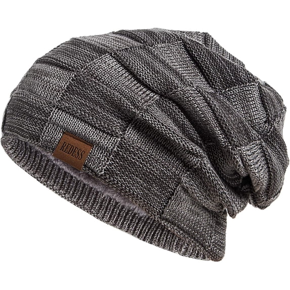 REDESS Beanie Hat for Men and Women Winter Warm Hats Knit Slouchy Thick Skull Cap-Black