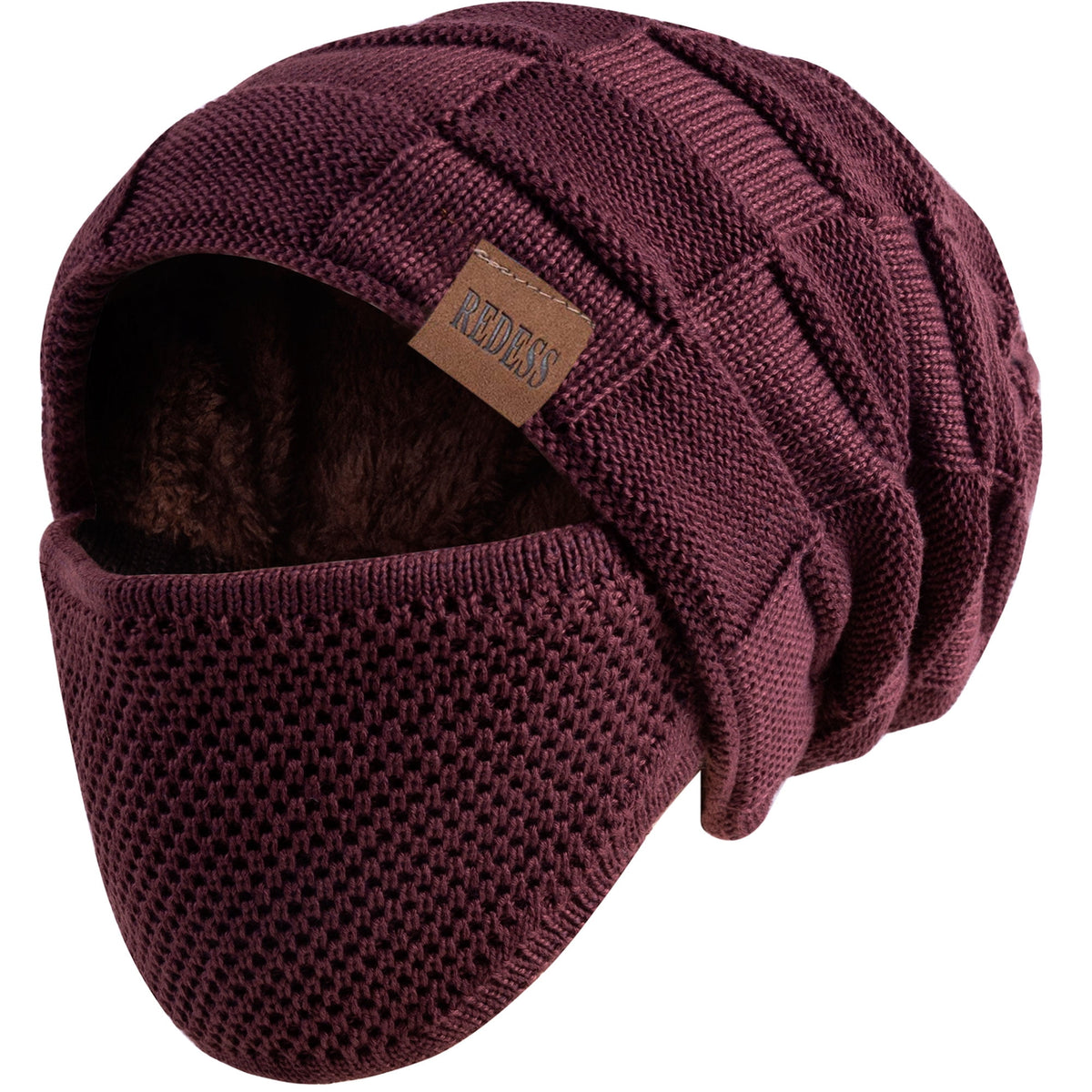 REDESS Beanie Hat for Men and Women Winter Warm Hats Knit Slouchy Thick Skull Cap with Face Cover-Black