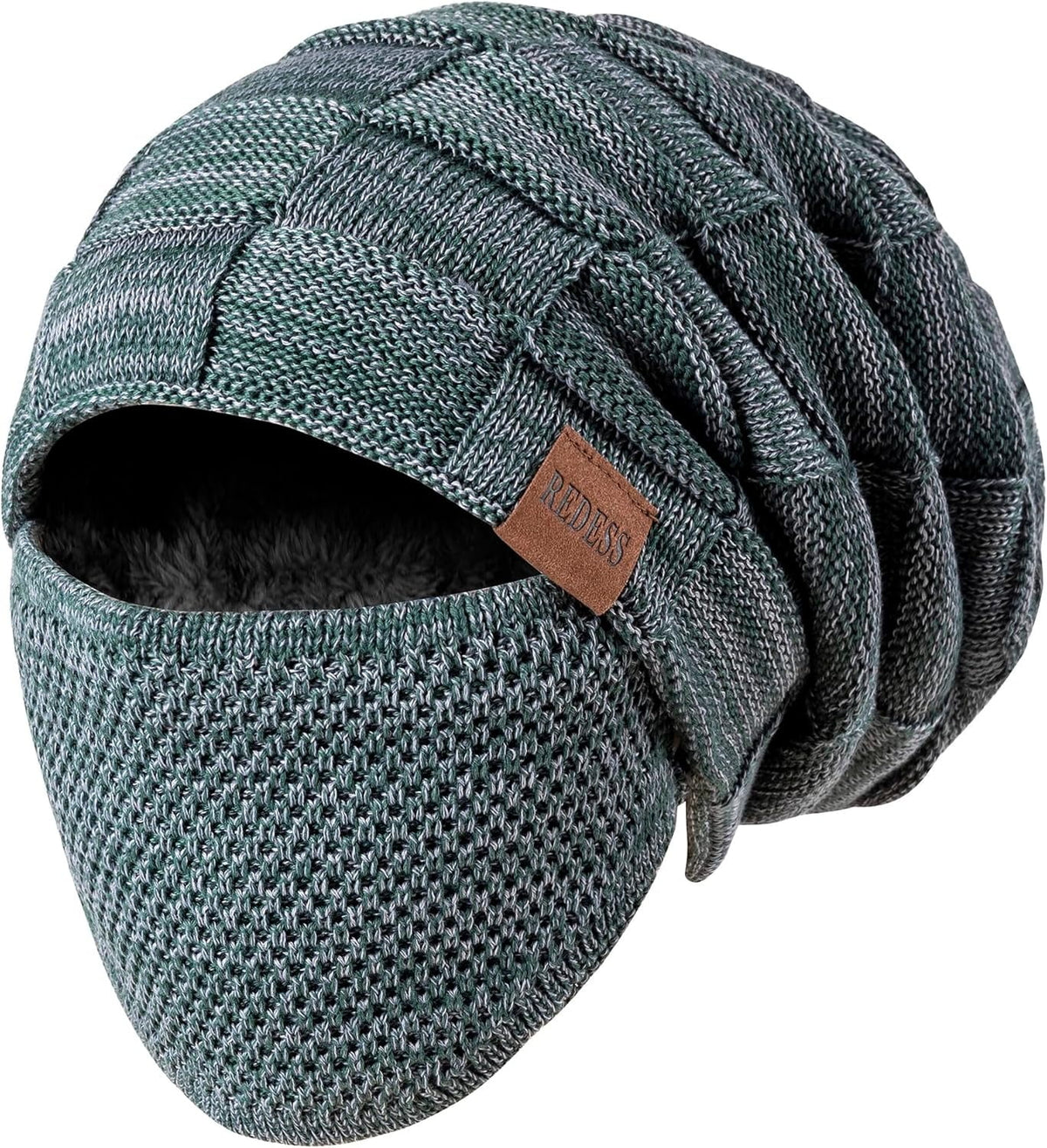 REDESS Beanie Hat for Men and Women Winter Warm Hats Knit Slouchy Thick Skull Cap with Face Cover-Black
