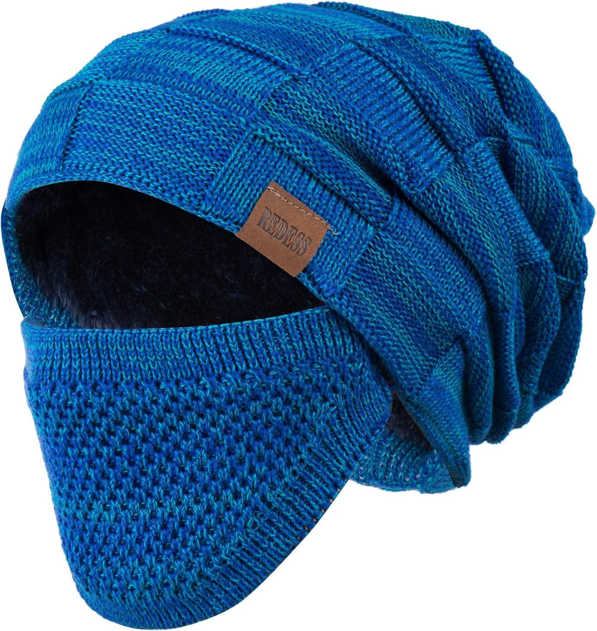 REDESS Beanie Hat for Men and Women Winter Warm Hats Knit Slouchy Thick Skull Cap with Face Cover-Black