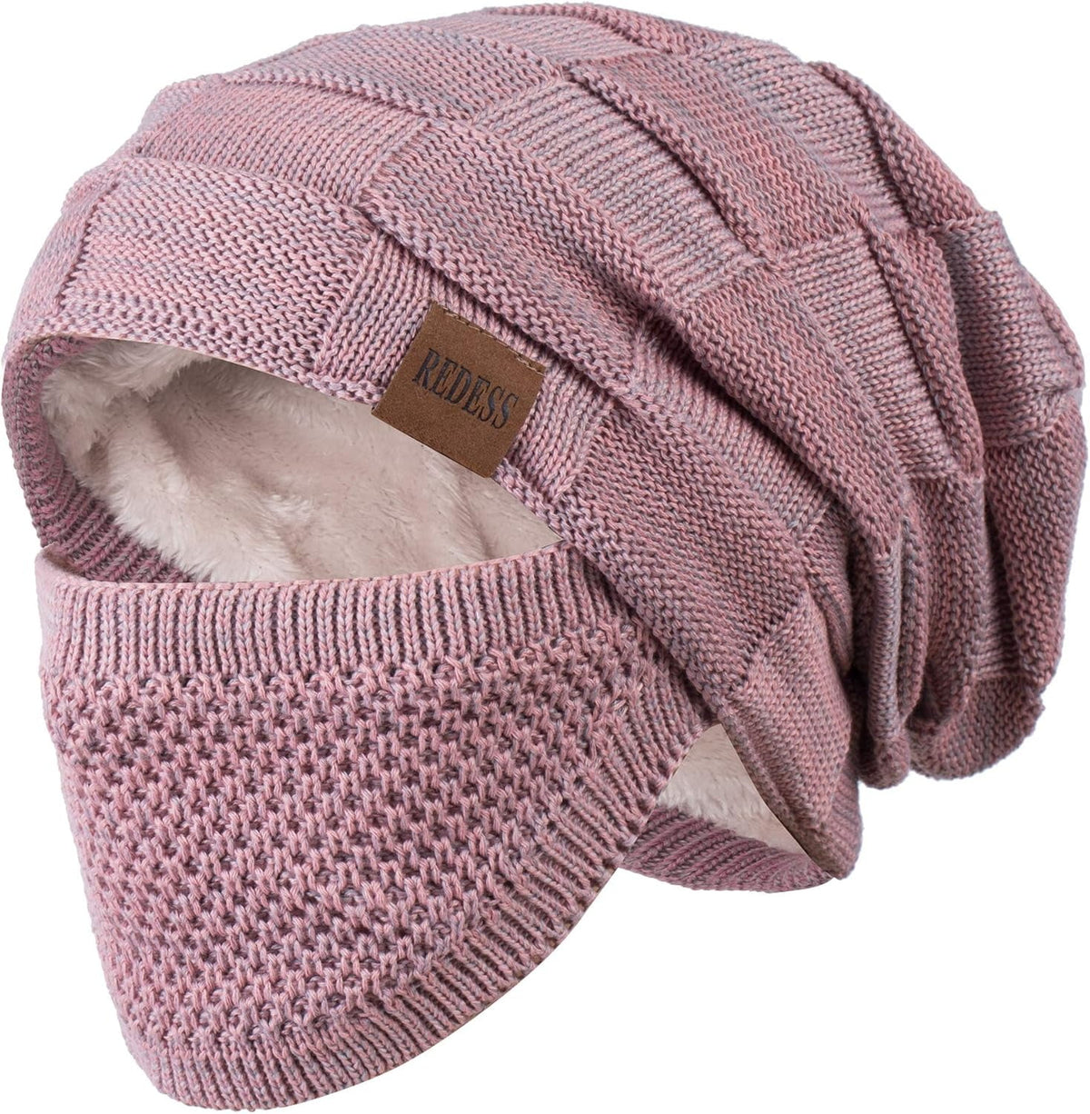 REDESS Beanie Hat for Men and Women Winter Warm Hats Knit Slouchy Thick Skull Cap with Face Cover-Black