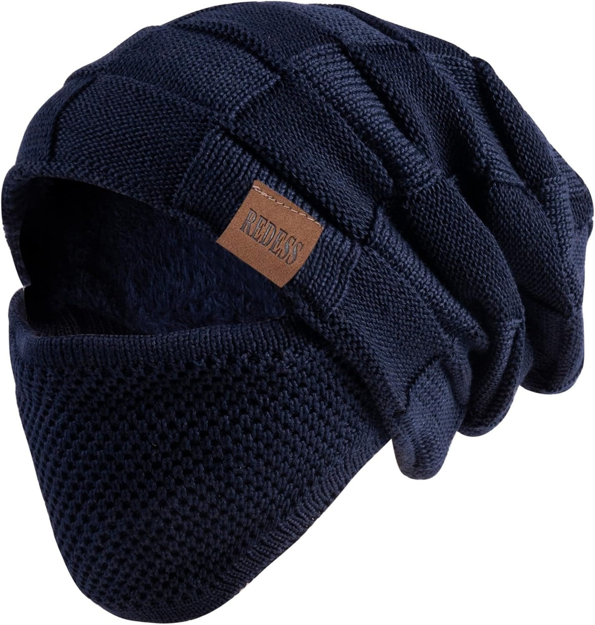 REDESS Beanie Hat for Men and Women Winter Warm Hats Knit Slouchy Thick Skull Cap with Face Cover-Black