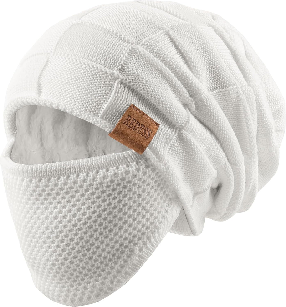 REDESS Beanie Hat for Men and Women Winter Warm Hats Knit Slouchy Thick Skull Cap with Face Cover-Black