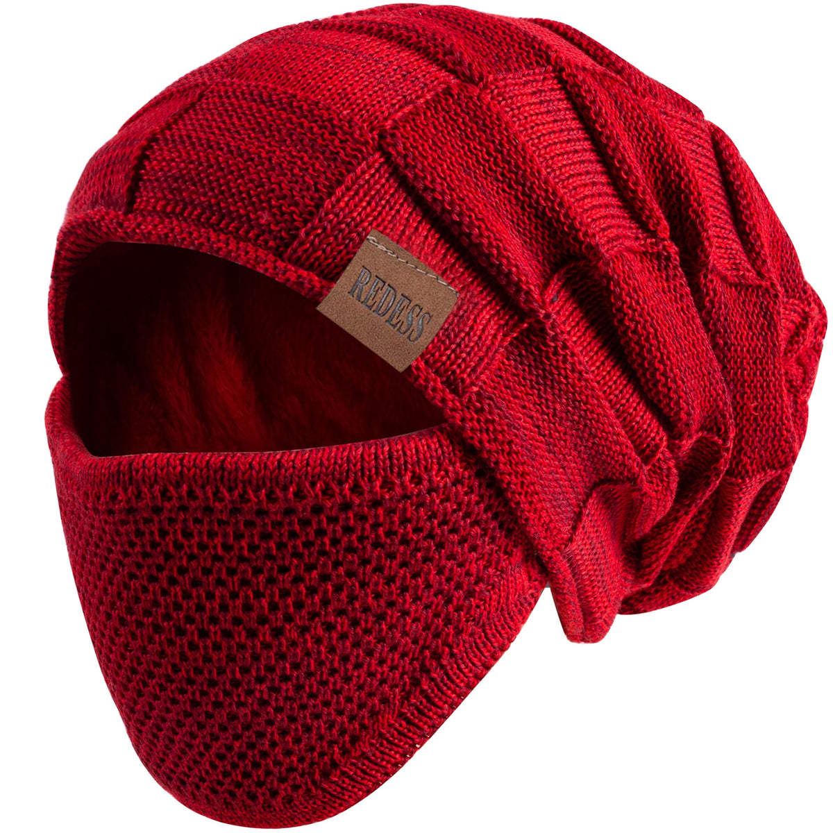 REDESS Beanie Hat for Men and Women Winter Warm Hats Knit Slouchy Thick Skull Cap with Face Cover-Black