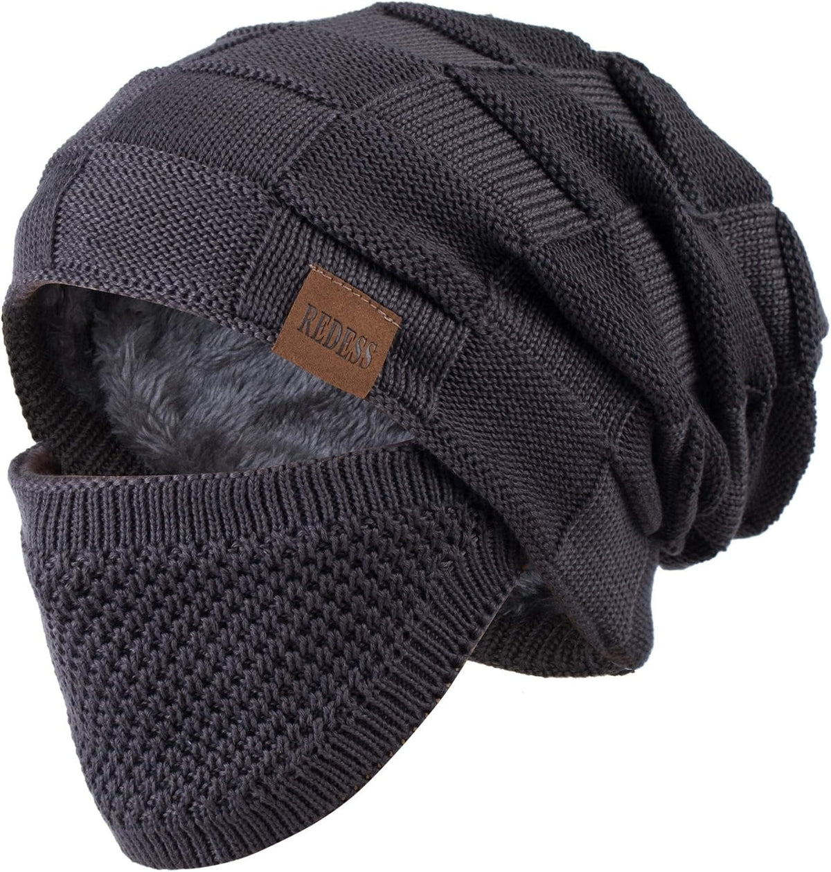 REDESS Beanie Hat for Men and Women Winter Warm Hats Knit Slouchy Thick Skull Cap with Face Cover-Black