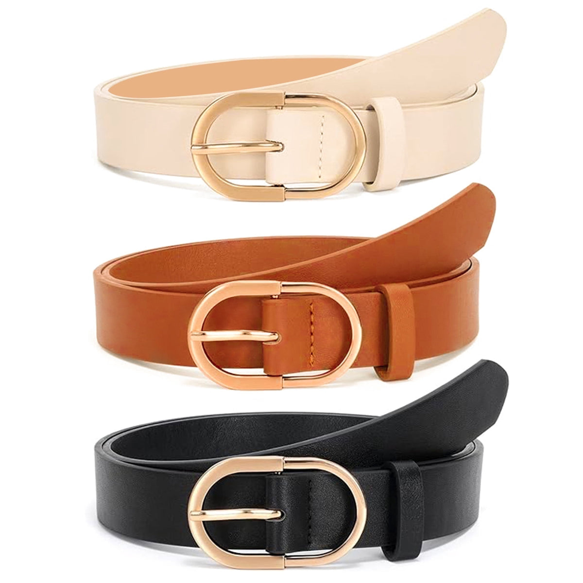 REDESS Belts for Women with Fashion Gold Buckle Leather Belts for Jeans Pants Dress,3 Pack