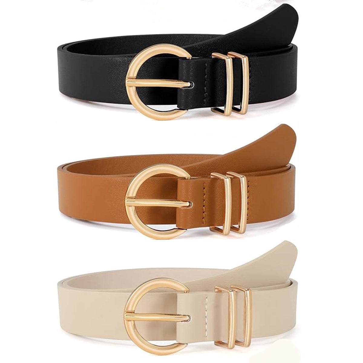 REDESS Belts for Women with Fashion Gold Buckle Leather Belts for Jeans Pants Dress,3 Pack