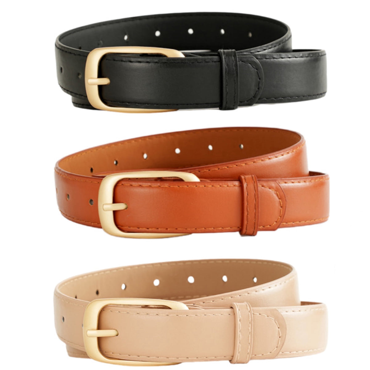 REDESS Belts for Women with Fashion Gold Buckle Leather Belts for Jeans Pants Dress,3 Pack