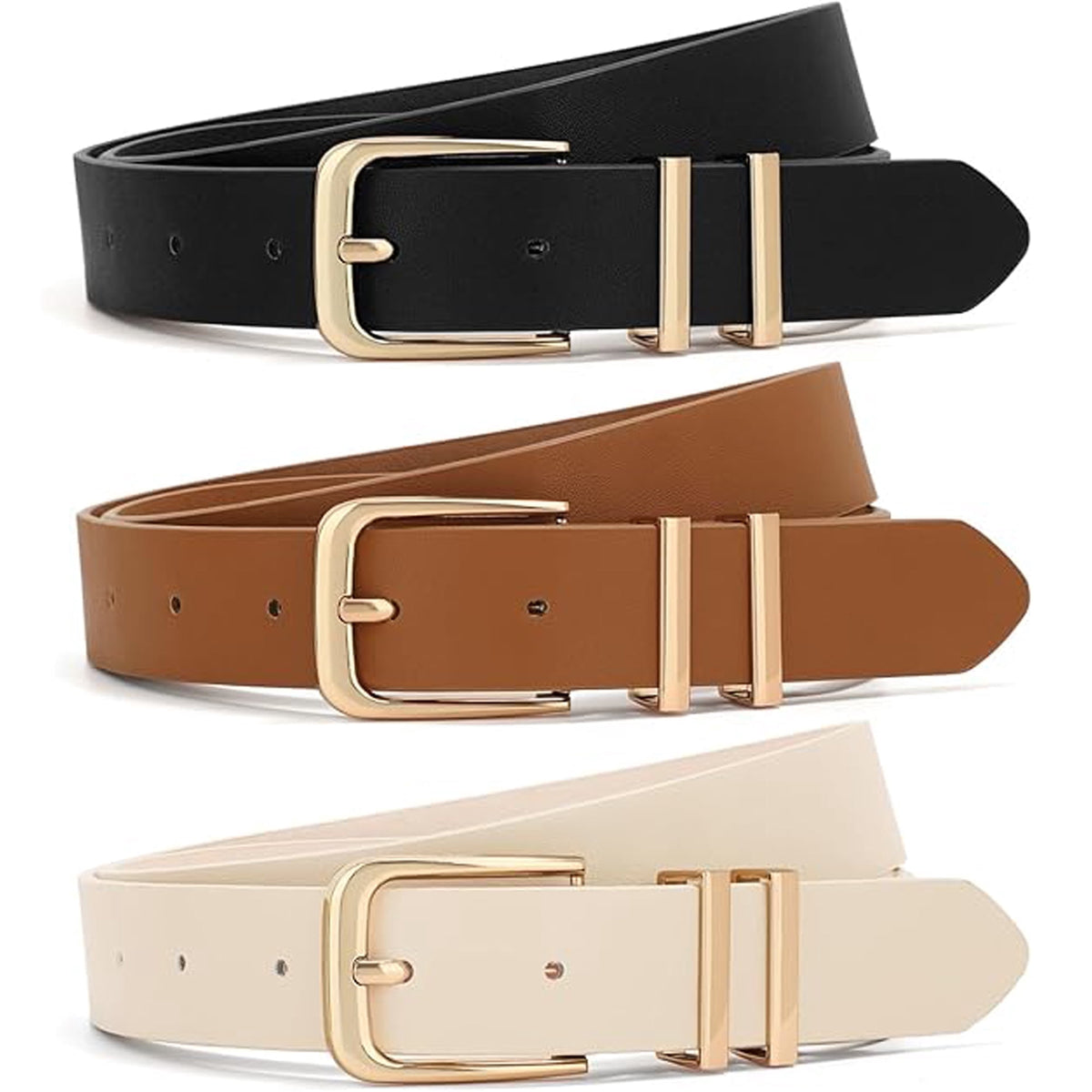 REDESS Belts for Women with Fashion Gold Buckle Leather Belts for Jeans Pants Dress,3 Pack