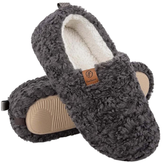 REDESS Fuzzy Slippers for Women Closed Toe Womens Faux Fur Memory Foam Comfy House Slippers Dark Gray