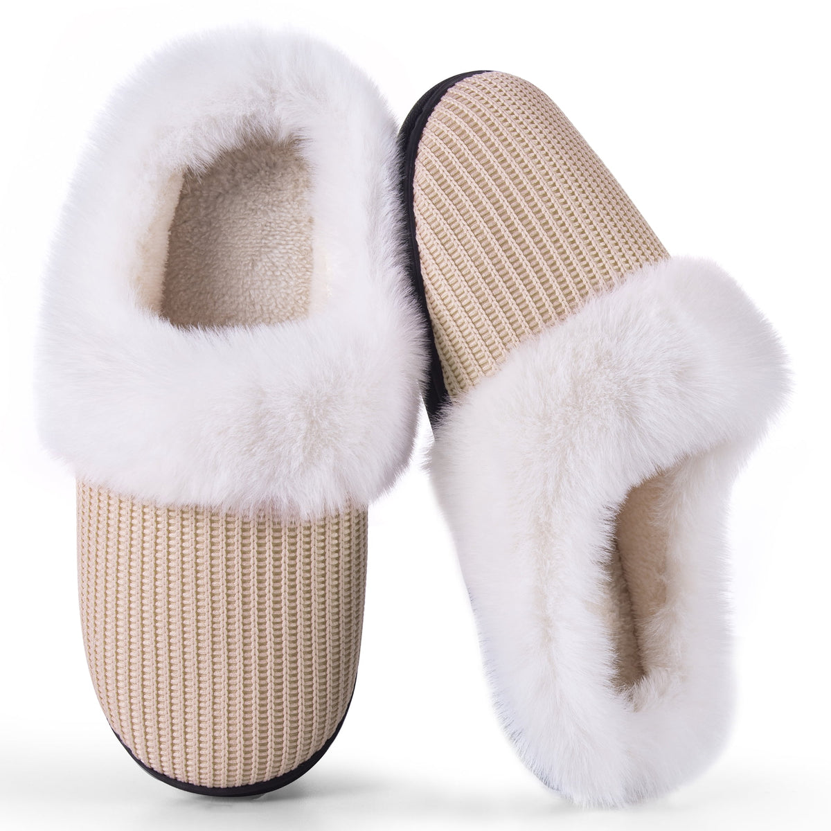 REDESS Fuzzy Slippers for Women Closed Toe Womens Faux Fur Memory Foam Cozy Plush House Slippers