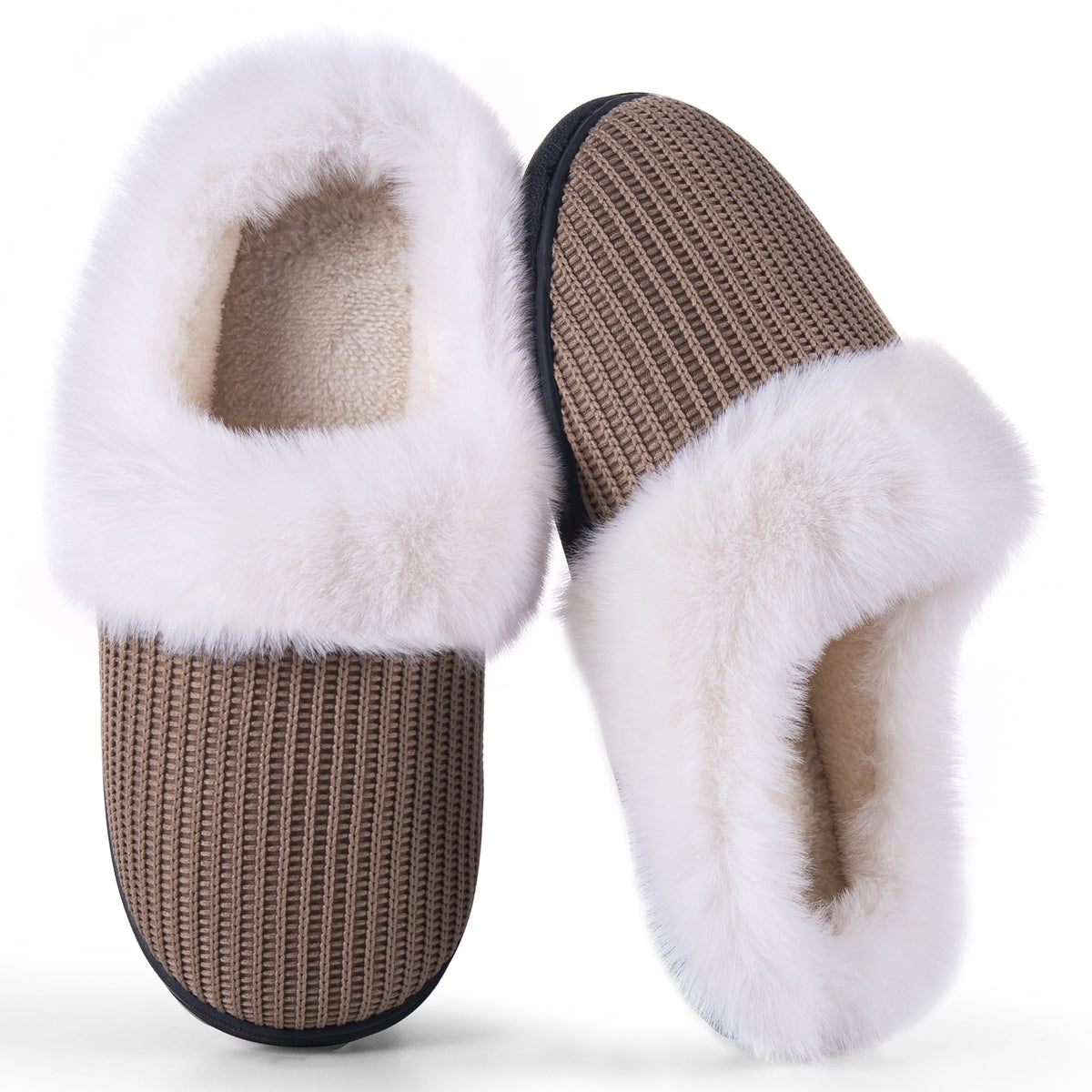 REDESS Fuzzy Slippers for Women Closed Toe Womens Faux Fur Memory Foam Cozy Plush House Slippers