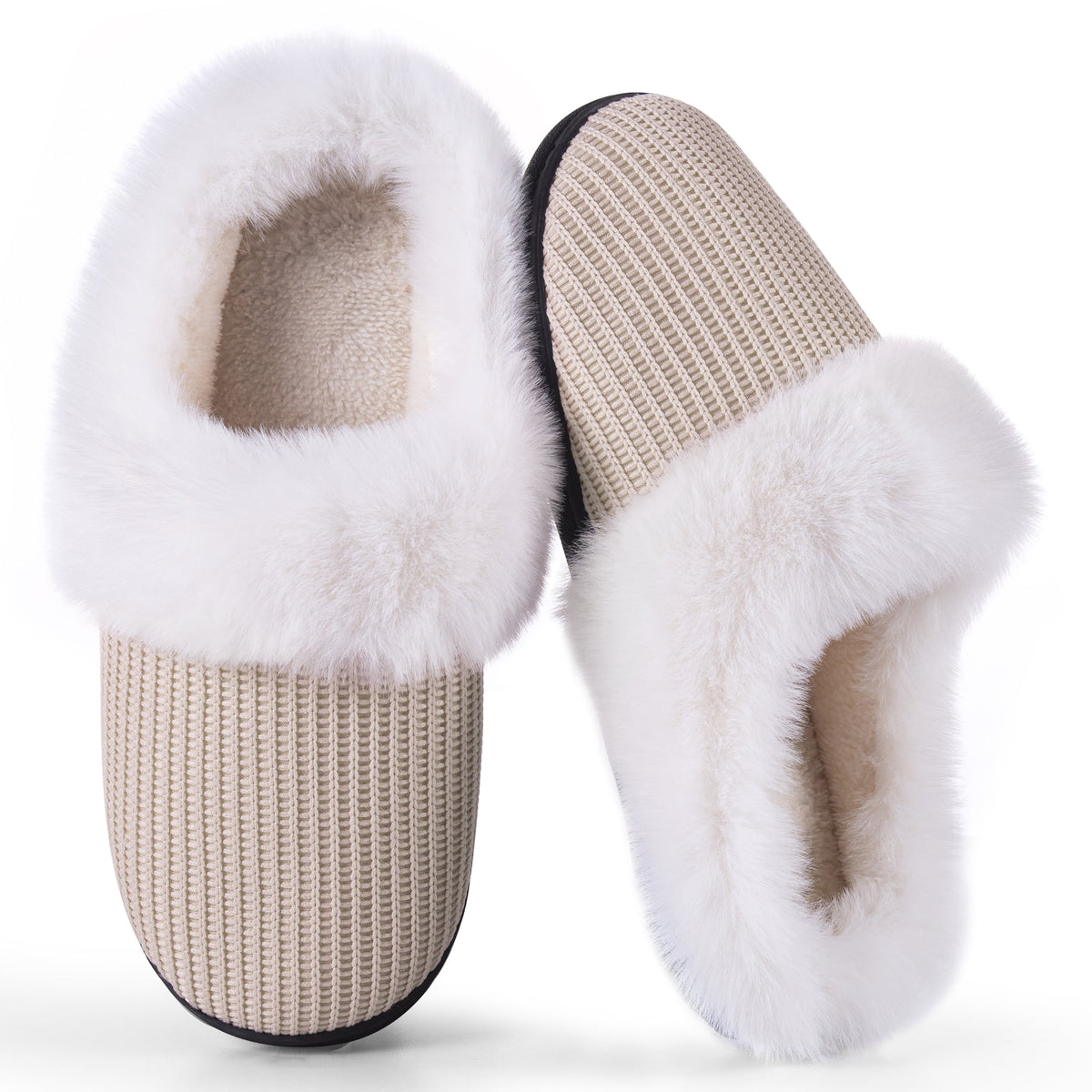 REDESS Fuzzy Slippers for Women Closed Toe Womens Faux Fur Memory Foam Cozy Plush House Slippers