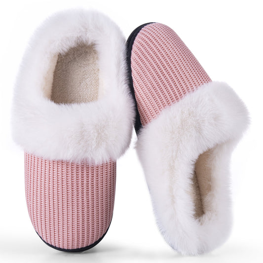 REDESS Fuzzy Slippers for Women Closed Toe Womens Faux Fur Memory Foam Cozy Plush House Slippers