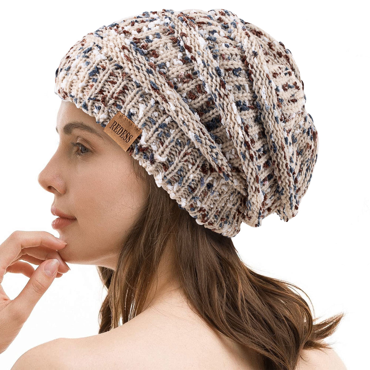 REDESS Slouchy Oat Beanie Hat for Women Winter Warm Knit Cap