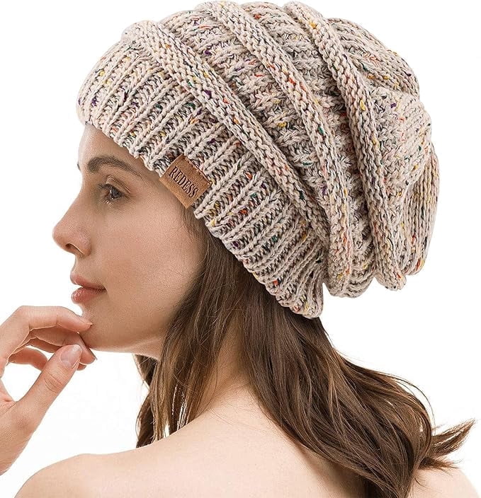 REDESS Slouchy Oat Beanie Hat for Women Winter Warm Knit Cap